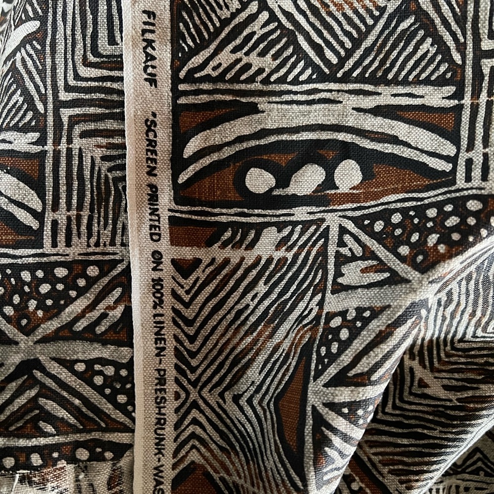 Filkauf Linen 60s vintage tiki Fabric with Tribal Print